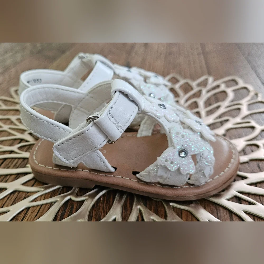 Cupcake Couture Butterfly Sparkle White Sandals Velcro Close Size 5